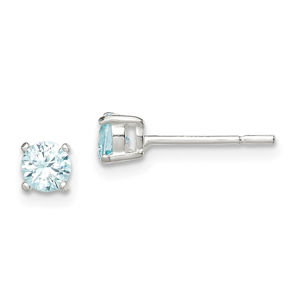 Sterlingsilber Poliert 4mm Rund Licht Blau Zirkonia Ohrstecker