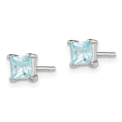 Sterlingsilber Poliert 4mm Quadratisch Licht Blau Zirkonia Ohrstecker