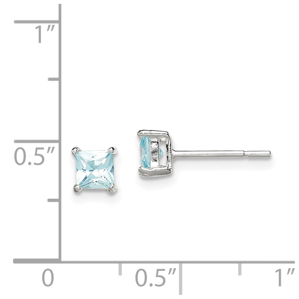 Sterlingsilber Poliert 4mm Quadratisch Licht Blau Zirkonia Ohrstecker