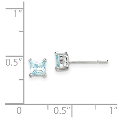 Sterlingsilber Poliert 4mm Quadratisch Licht Blau Zirkonia Ohrstecker