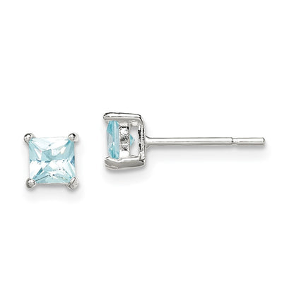 Sterlingsilber Poliert 4mm Quadratisch Licht Blau Zirkonia Ohrstecker