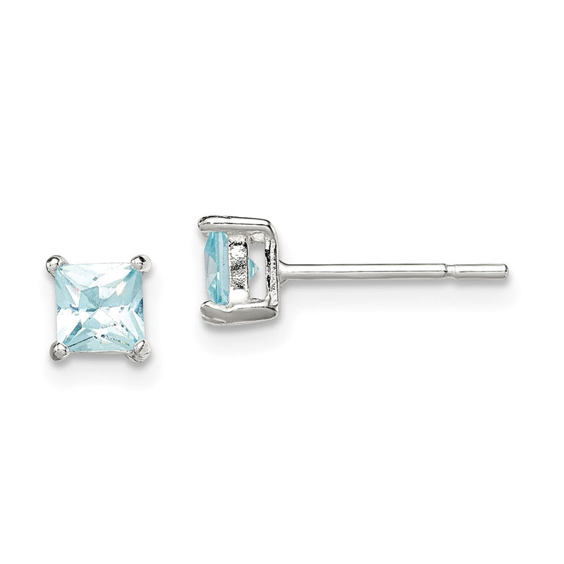 Sterlingsilber Poliert 4mm Quadratisch Licht Blau Zirkonia Ohrstecker