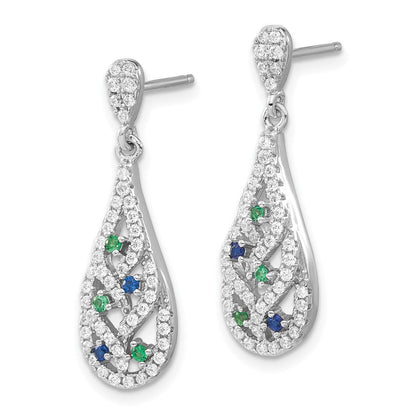 Sterlingsilber Blau Grün & Weiß Zirkonia Fantasie Tropfen Stecker Ohrhänger