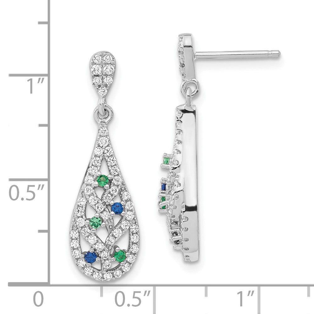 Sterlingsilber Blau Grün & Weiß Zirkonia Fantasie Tropfen Stecker Ohrhänger