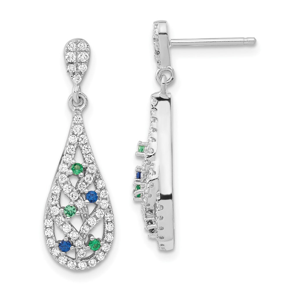 Sterlingsilber Blau Grün & Weiß Zirkonia Fantasie Tropfen Stecker Ohrhänger