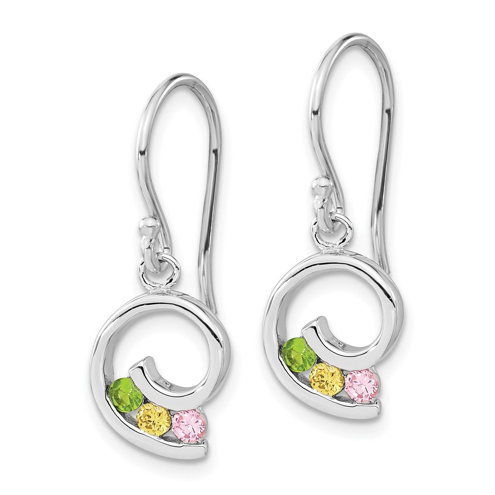 Sterlingsilber Poliert Grün,yellow & Rosa Zirkonia Wirbel Ohrhänger