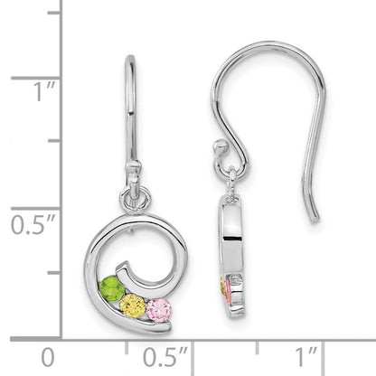 Sterlingsilber Poliert Grün,yellow & Rosa Zirkonia Wirbel Ohrhänger