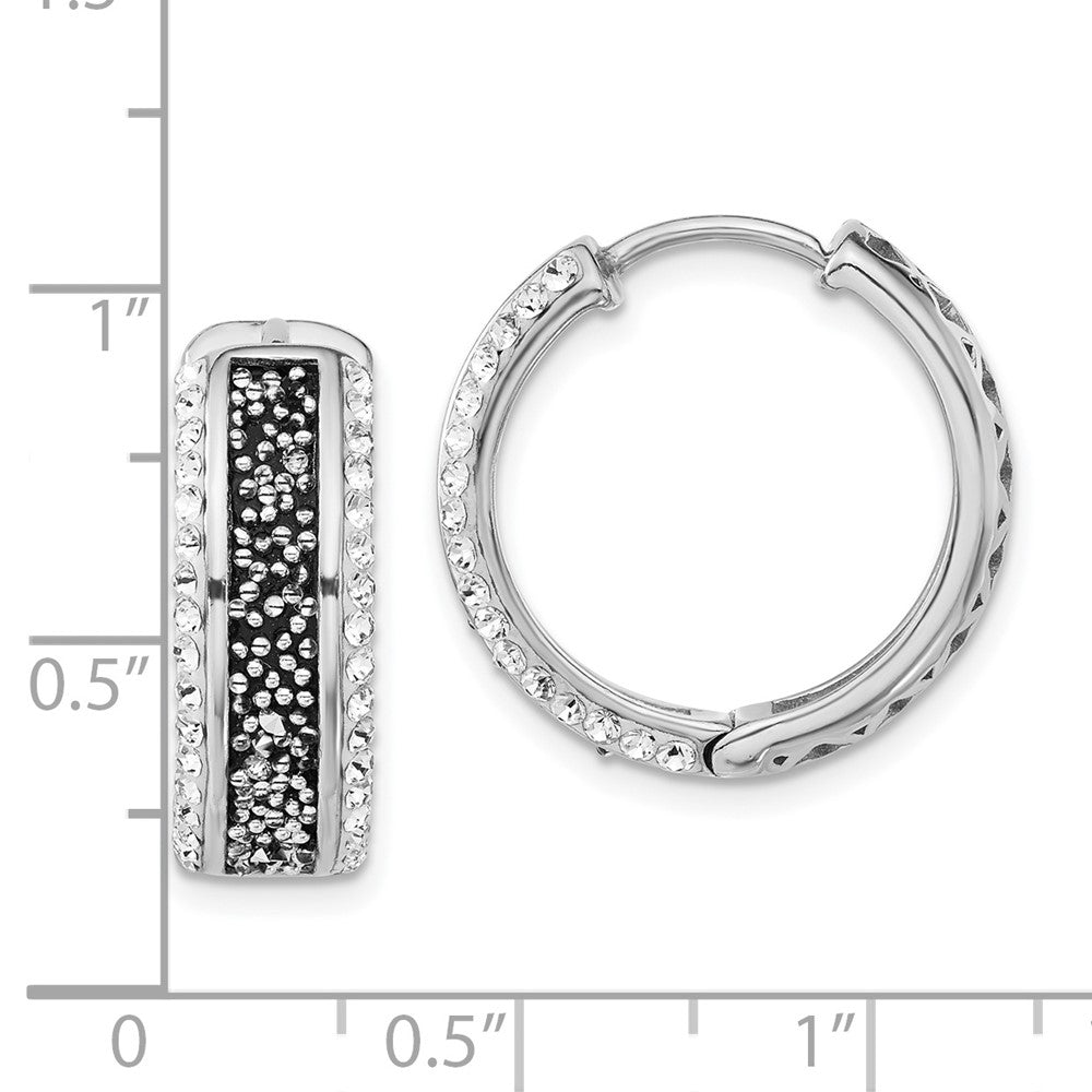 Sterlingsilber Poliert Weiß & Schwarz Kristall Klappbar Rund Creolen