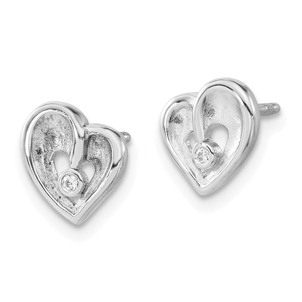 Sterlingsilber Poliert & Satiniert Zirkonia Fantasie Herz Ohrstecker