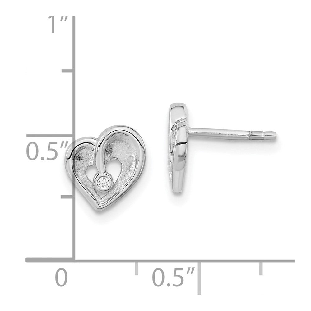 Sterlingsilber Poliert & Satiniert Zirkonia Fantasie Herz Ohrstecker