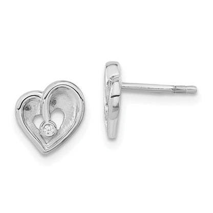 Sterlingsilber Poliert & Satiniert Zirkonia Fantasie Herz Ohrstecker