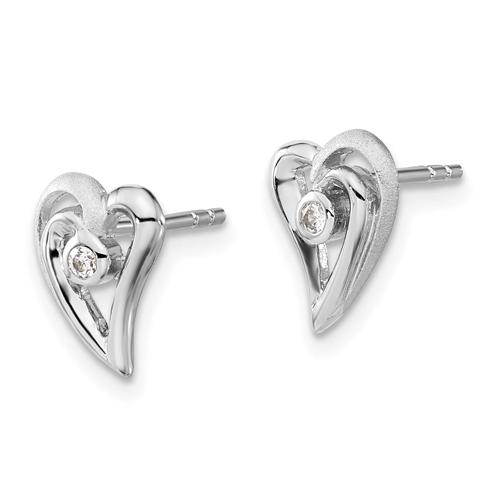 Sterlingsilber Poliert und Satiniert Zirkonia Herz Ohrstecker