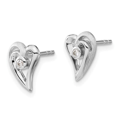 Sterlingsilber Poliert und Satiniert Zirkonia Herz Ohrstecker