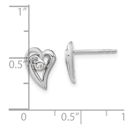 Sterlingsilber Poliert und Satiniert Zirkonia Herz Ohrstecker
