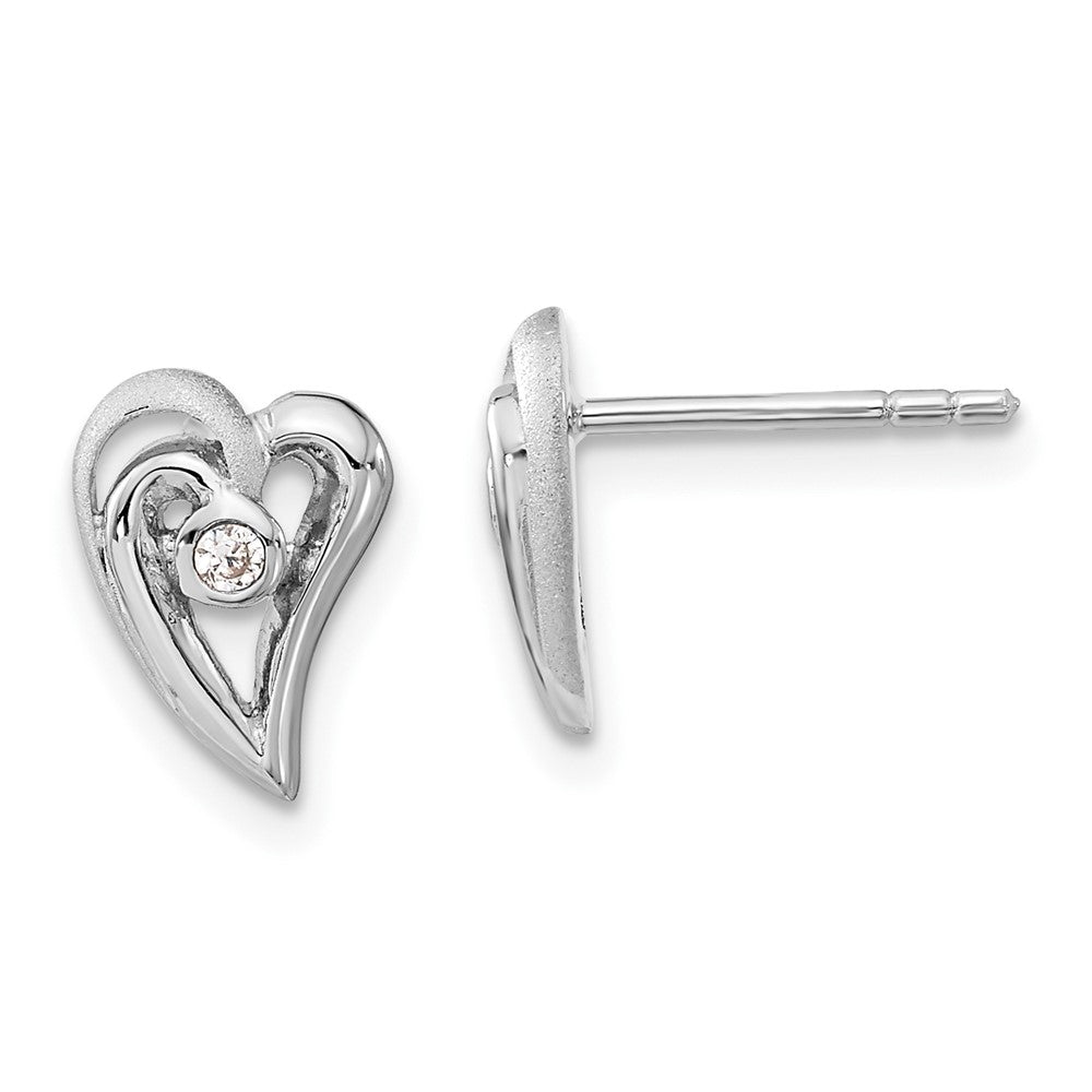 Sterlingsilber Poliert und Satiniert Zirkonia Herz Ohrstecker