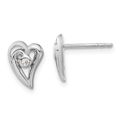 Sterlingsilber Poliert und Satiniert Zirkonia Herz Ohrstecker