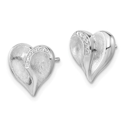 Sterlingsilber Poliert & Strukturiert Zirkonia Herz Ohrstecker
