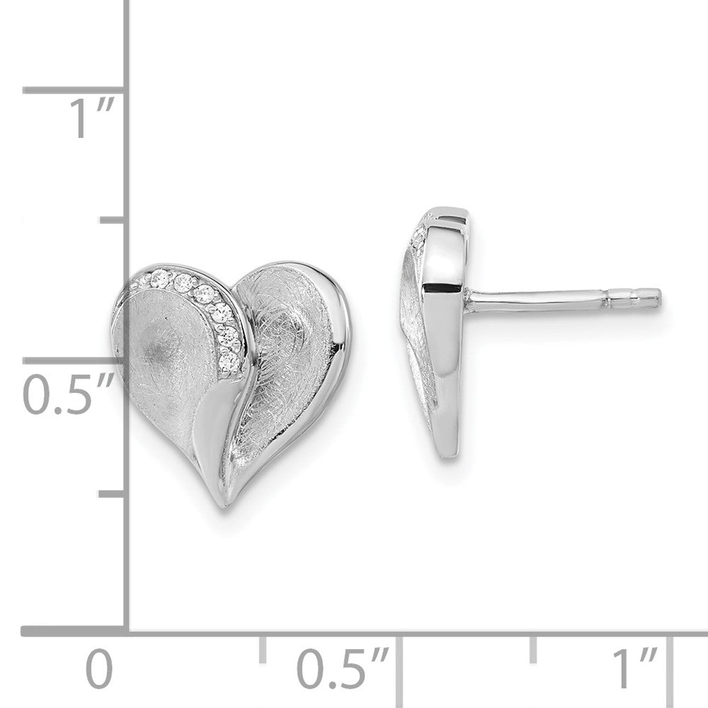 Sterlingsilber Poliert & Strukturiert Zirkonia Herz Ohrstecker