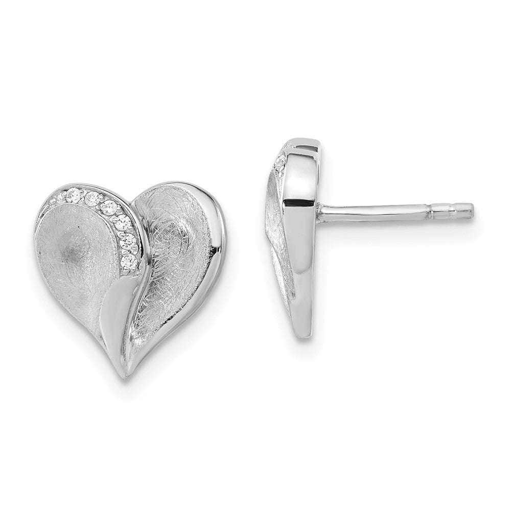 Sterlingsilber Poliert & Strukturiert Zirkonia Herz Ohrstecker