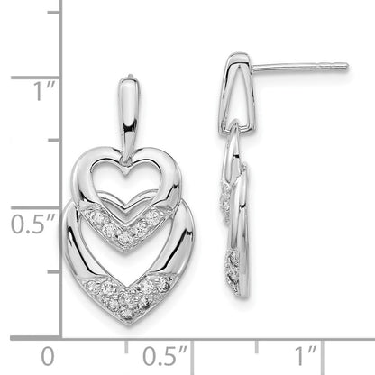 Sterlingsilber Poliert Zirkonia Doppelt Herz Stecker Ohrhänger