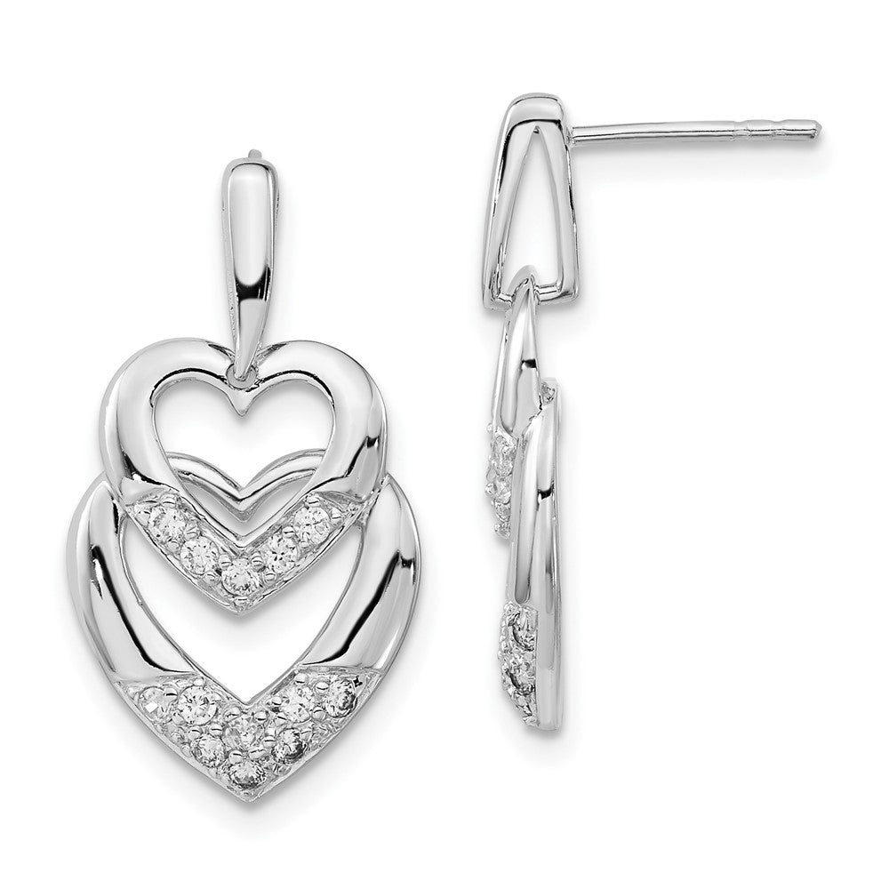 Sterlingsilber Poliert Zirkonia Doppelt Herz Stecker Ohrhänger