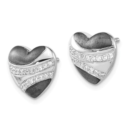 Sterlingsilber mit Schwarz Rhodium Poliert & Satiniert Zirkonia Herz Ohrstecker