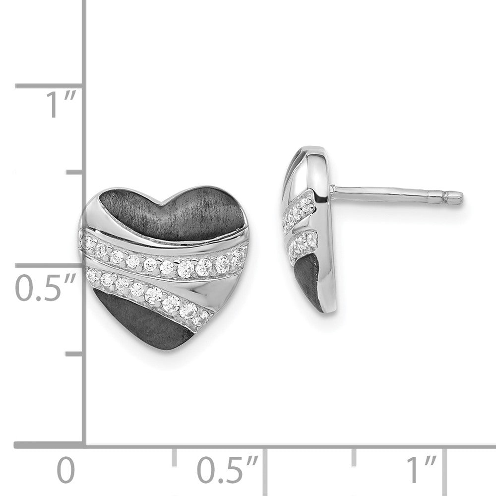 Sterlingsilber mit Schwarz Rhodium Poliert & Satiniert Zirkonia Herz Ohrstecker