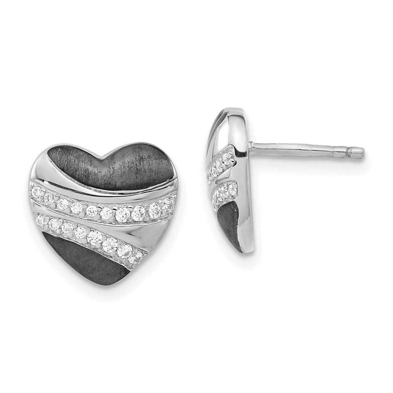 Sterlingsilber mit Schwarz Rhodium Poliert & Satiniert Zirkonia Herz Ohrstecker