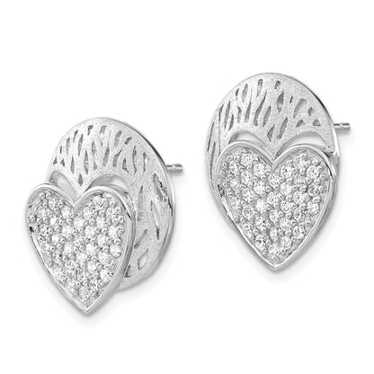 Sterlingsilber Poliert & Gebürstet Zirkonia Herz Kreis Ohrstecker