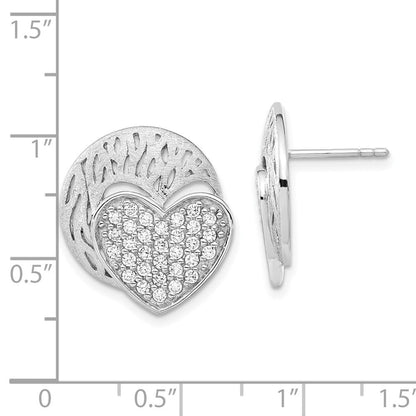 Sterlingsilber Poliert & Gebürstet Zirkonia Herz Kreis Ohrstecker