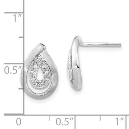 Sterlingsilber Gebürstet Zirkonia Tropfen Ohrstecker