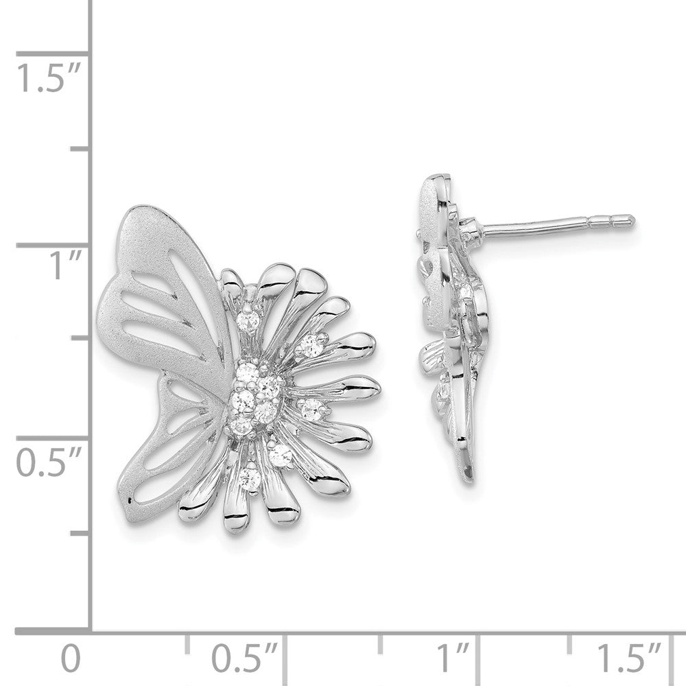 Sterlingsilber Poliert & Satiniert Blume Schmetterling Zirkonia Ohrstecker