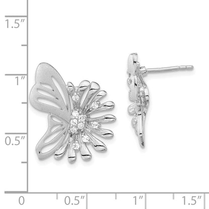 Sterlingsilber Poliert & Satiniert Blume Schmetterling Zirkonia Ohrstecker