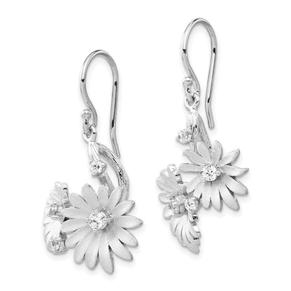 Sterlingsilber Poliert & Satiniert Zirkonia Blume Ohrhänger