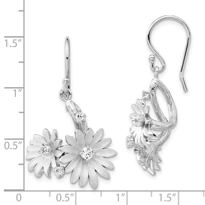 Sterlingsilber Poliert & Satiniert Zirkonia Blume Ohrhänger