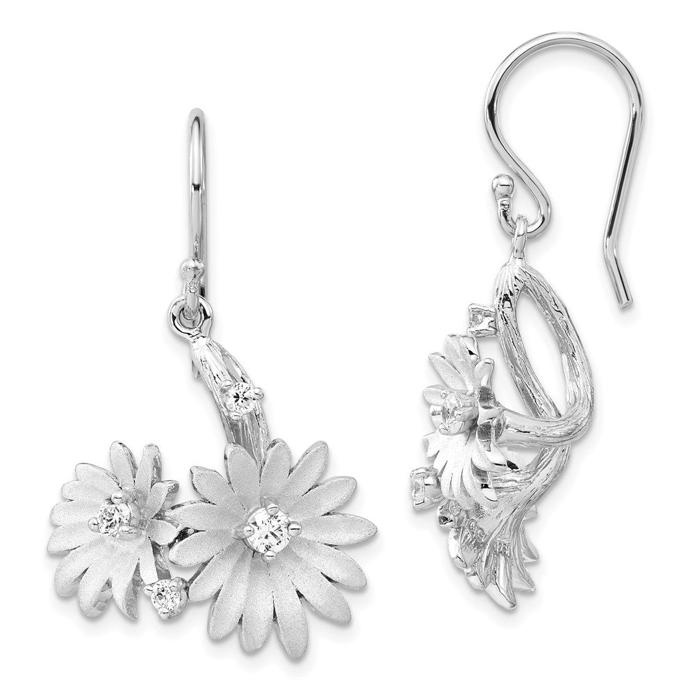 Sterlingsilber Poliert & Satiniert Zirkonia Blume Ohrhänger