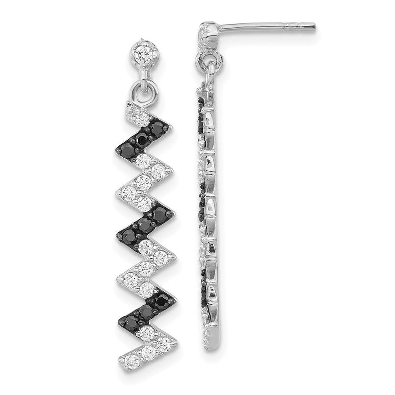 Sterlingsilber Poliert Schwarz & Weiß Zirkonia Stecker Ohrhänger