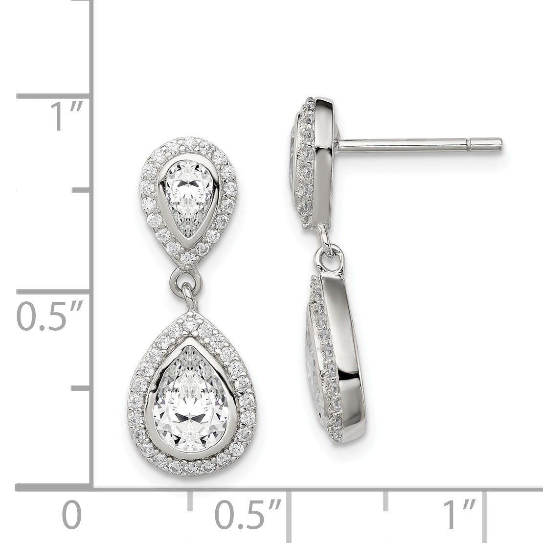 Sterlingsilber Rhodiniert Poliert Zirkonia Tropfen Heiligenschein Stecker Ohrhänger