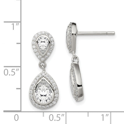 Sterlingsilber Rhodiniert Poliert Zirkonia Tropfen Heiligenschein Stecker Ohrhänger