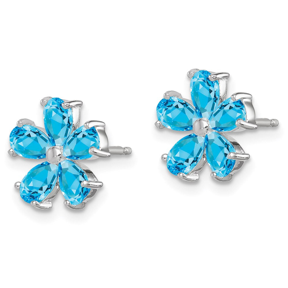 Sterlingsilber Rhodiniert Blautopas Blume Ohrringe