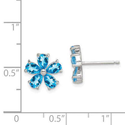 Sterlingsilber Rhodiniert Blautopas Blume Ohrringe