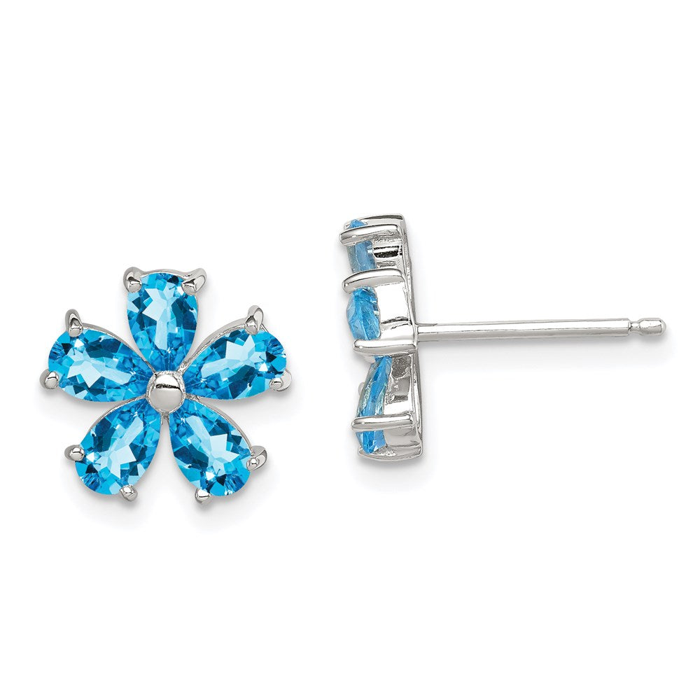 Sterlingsilber Rhodiniert Blautopas Blume Ohrringe