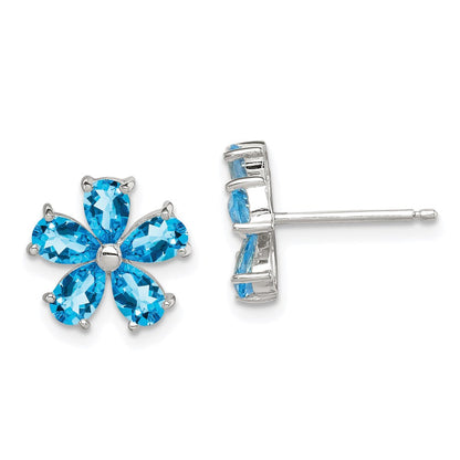 Sterlingsilber Rhodiniert Blautopas Blume Ohrringe