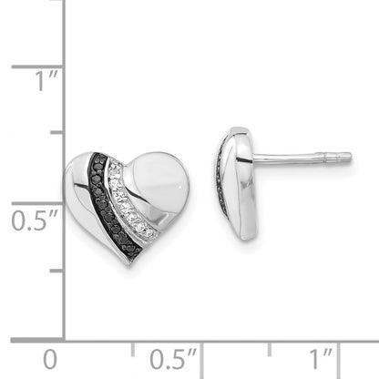 Sterlingsilber Schwarz Rhodiniert Emailliert & Klar Zirkonia Herz Ohrstecker