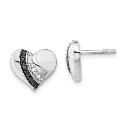 Sterlingsilber Schwarz Rhodiniert Emailliert & Klar Zirkonia Herz Ohrstecker