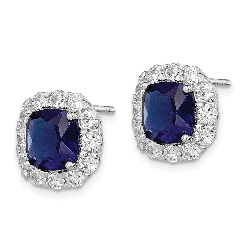 Sterlingsilber Rhodiniert Blau Glas und Zirkonia Ohrstecker