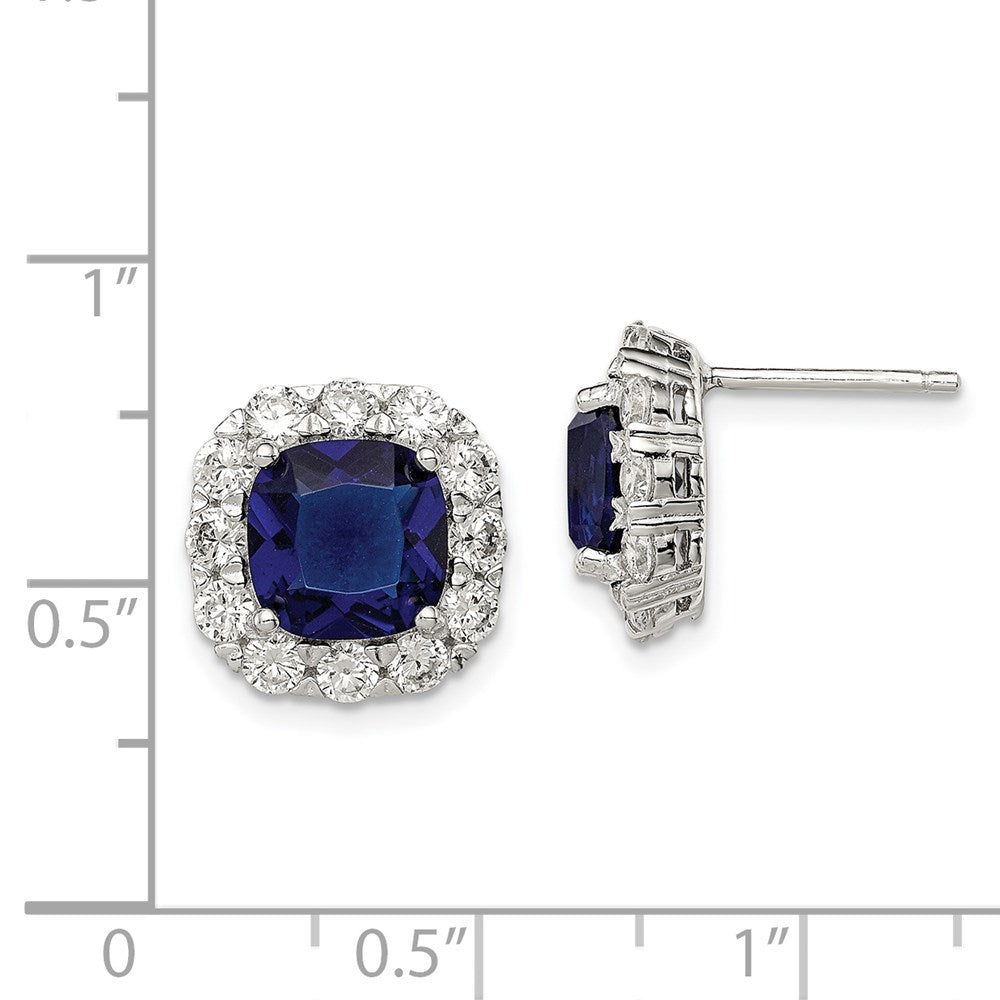 Sterlingsilber Rhodiniert Blau Glas und Zirkonia Ohrstecker
