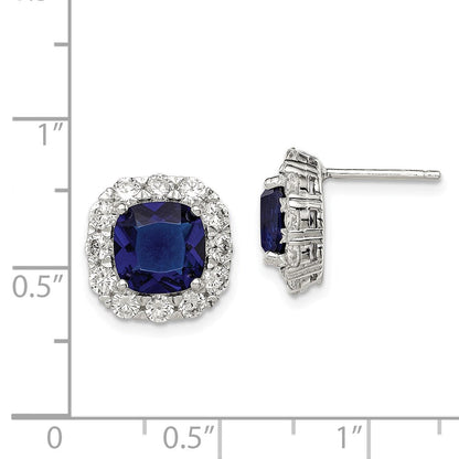 Sterlingsilber Rhodiniert Blau Glas und Zirkonia Ohrstecker