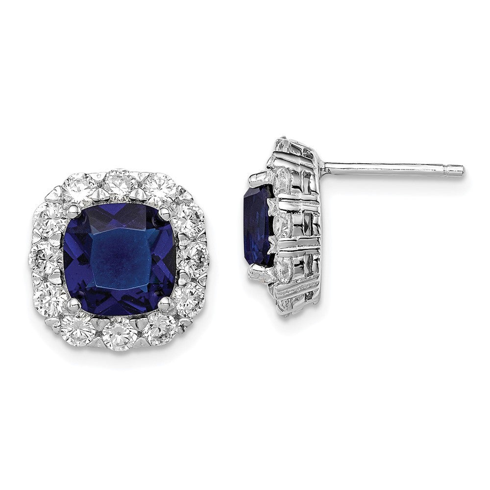 Sterlingsilber Rhodiniert Blau Glas und Zirkonia Ohrstecker