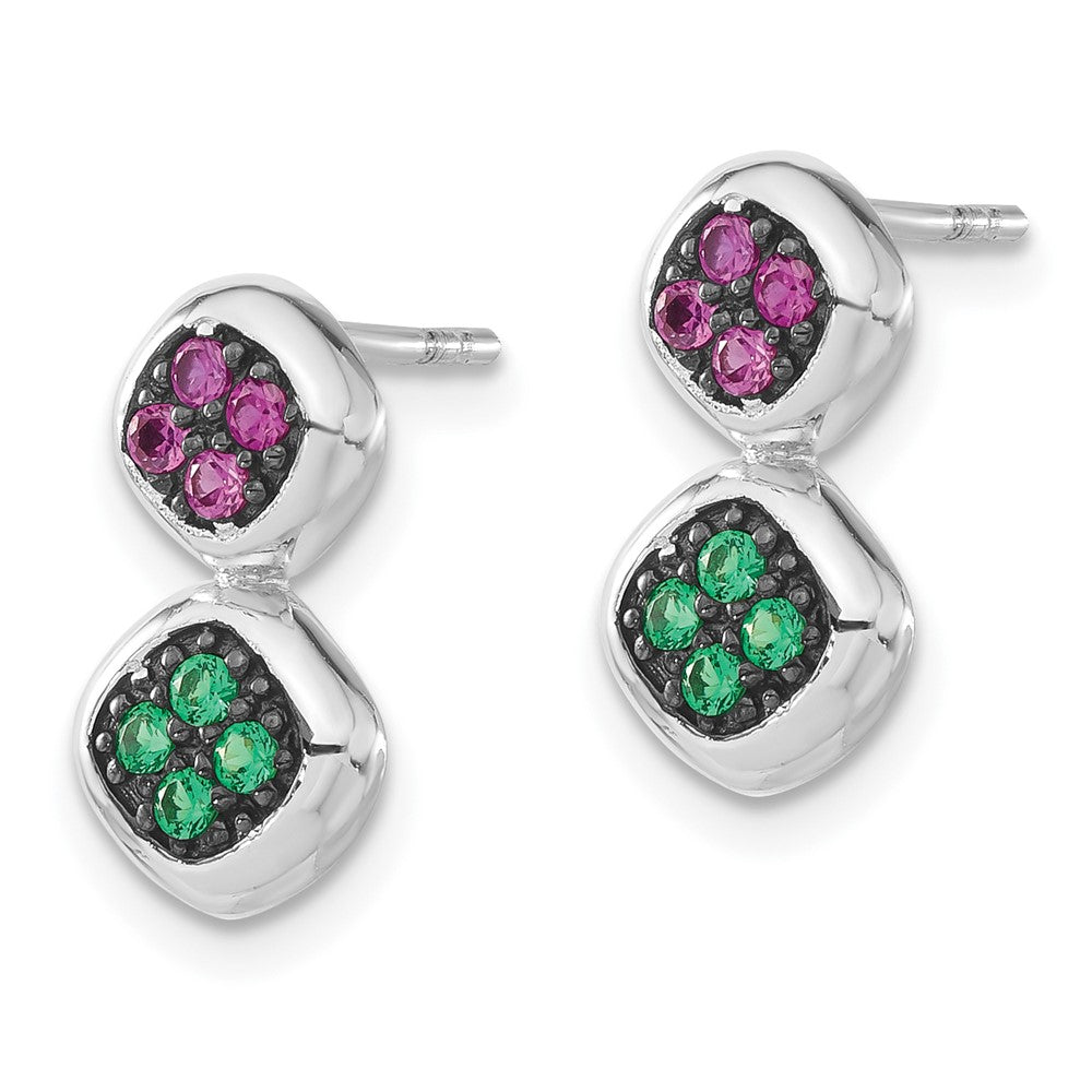 Sterlingsilber Schwarz Rhodium Synthetisch Rubin & Grün Spinell Stecker Ohrhänger